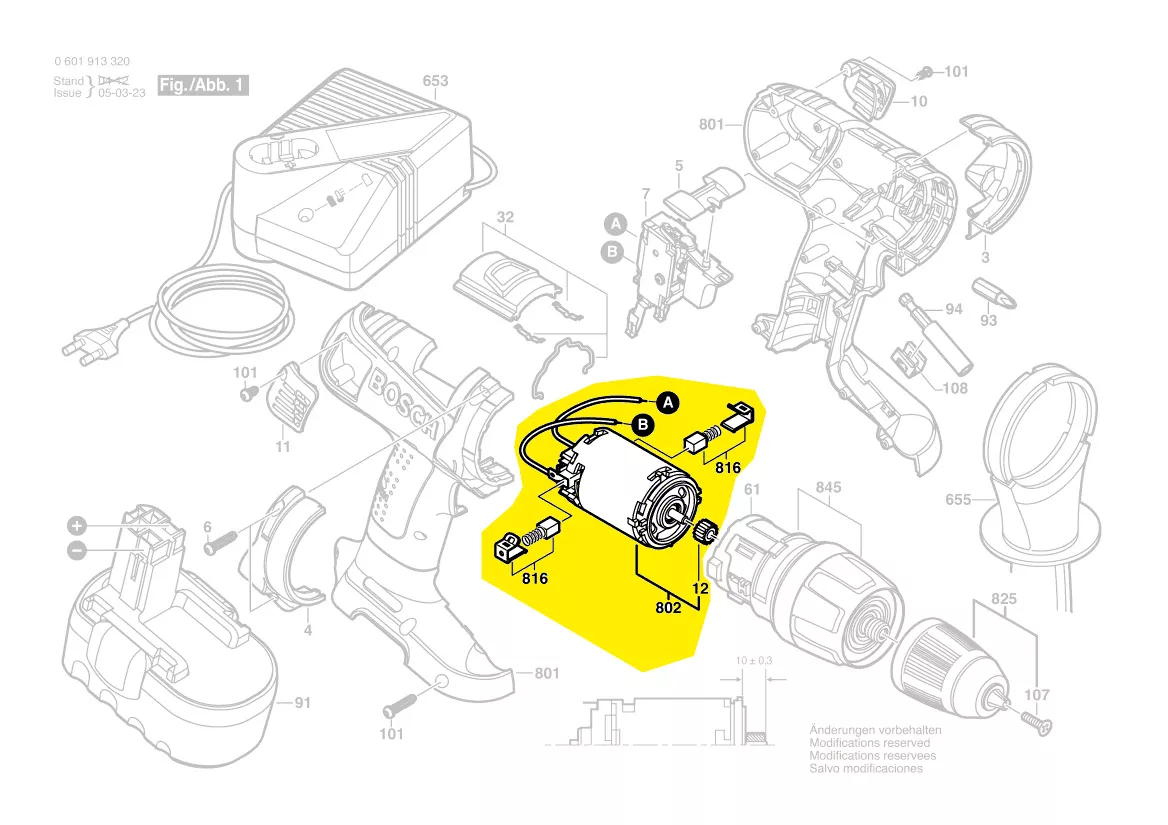 Moteur courant continu 18V réf. 2 607 022 861 Bosch pour GSB 18 VE-2